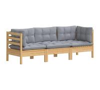 vidaXL Sofá de Jardín de 3 Plazas con Cojines Patio Terraza Exterior Hogar Silla Asiento Muebles Mobiliario Suave Robusto Gris Madera Maciza Pino