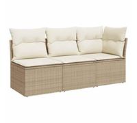 vidaXL Sofá de Jardín de 3 Plazas con Cojines, Sillón de Exterior, Sofá Modular, Asiento para Patio Terraza Balcón, Ratán Sintético Beige