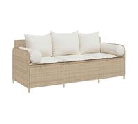 vidaXL Sofá de jardín de 3 plazas con Cojines ratán sintético Beige, sofá de Exterior, Muebles de jardín, Muebles de Patio, Asientos de jardín