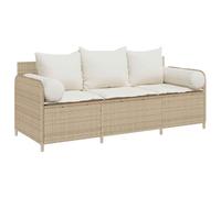 vidaXL Sofá de jardín de 3 plazas con Cojines ratán sintético Beige, sofá de Exterior, Muebles de jardín, Muebles de Patio, Asientos de jardín