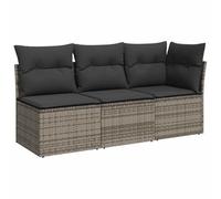 vidaXL Sofá de Jardín de 3 Plazas con Cojines, Sillón de Exterior, Sofá Modular, Asiento para Patio Terraza Balcón, Ratán Sintético Gris