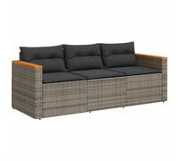vidaXL Sofá de Jardín de 3 Plazas con Cojines, Asiento Exterior, Sofá Descanso, Mueble para Patio Terraza Balcón, Ratán Sintético Gris