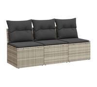vidaXL Sofá de jardín 3 plazas modular de ratán sintético con cojines, gris claro
