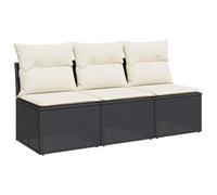 vidaXL Sofá de Jardín de 3 Plazas con Cojines, Sillón de Exterior, Sofá Modular, Asiento para Patio Terraza Balcón, Ratán Sintético Negro