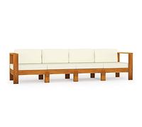 Sofá De Jardín De 4 Plazas Con Cojín Crema Madera Maciza Acacia Vidaxl