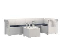 vidaXL Sofá de Jardín de 5 Plazas con Cojines Estilo Ratan PP Blanco, Sofá Exterior Elegante, Aspecto de ratán Moderno, Resistente al Clima, fácil de cuidar, Ideal para tu balcón