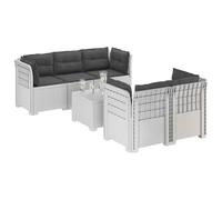 vidaXL Sofá de Jardín de 5 Plazas con Cojines Estilo Ratan PP Blanco, Sofá de jardín Moderno, Resistente al Clima, UV, sillón de Exterior, Aspecto de ratán, Opciones para balcón