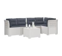 vidaXL Sofá de Jardín de 5 Plazas con Cojines Estilo Ratan PP Blanco, Sofá Exterior Elegante, Aspecto de ratán Moderno, Resistente al Clima, fácil de cuidar, Ideal para tu balcón