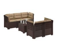 vidaXL Sofá de Jardín de 5 Plazas con Cojines Estilo Ratan PP Marrón, Sofá de jardín Moderno, Resistente al Clima, UV, sillón de Exterior, Aspecto de ratán, Opciones para balcón
