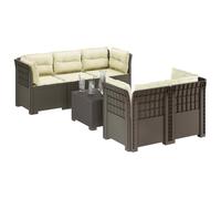vidaXL Sofá de Jardín de 5 Plazas con Cojines Estilo Ratan PP, Sofá de jardín Moderno, Resistente al Clima, UV, sillón de Exterior, Aspecto de ratán, Opciones para balcón