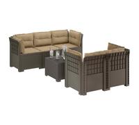 vidaXL Sofá de Jardín de 5 Plazas con Cojines Estilo Ratan PP, Sofá de jardín Moderno, Resistente al Clima, UV, sillón de Exterior, Aspecto de ratán, Opciones para balcón