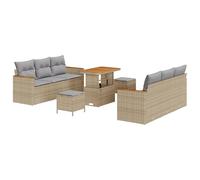vidaXL Sofá de Jardín de 9 Piezas con Cojines Beige de Ratán Natural. Asientos Modernos para el Patio, Balcón y Más. Diseño Modular Cómodo, Muebles de Terraza Resistentes a la Intemperie y con Estilo