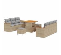 vidaXL Sofá de Jardín de 9 Piezas con Cojines Beige de Ratán Sintético | Diseño Modular Cómodo | Muebles de Terraza Resistentes al Clima para el Patio
