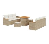 vidaXL Juego de Sofá de Jardín de 9 Piezas con Cojines Beige Ratán Sintético Acacia, Juego de Comedor de Jardín de 3 Piezas con Cojines Beige Ratán Sintético Acacia