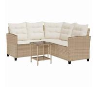 vidaXL Sofá de jardín en Forma de L con Mesa y Cojines ratán PE Beige, sofá de Exterior, sofá de Exterior en Forma de L, sofá de jardín de ratán sintético