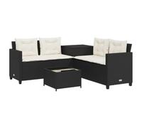 vidaXL Sofá de jardín en Forma de L con Mesa y Cojines ratán PE Negro, sofá de Exterior, sofá de Exterior en Forma de L, sofá de jardín de ratán sintético