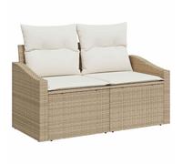 vidaXL Sofá de ratán beige y crema para exteriores para jardines, terrazas, materiales resistentes a la intemperie, capacidad de asiento para 3 personas, diseño moderno, con fundas de almohada