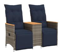VidaXL - Sofá de jardín reclinable de 2 plazas con mesa de resina trenzada, color gris
