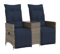 VidaXL - Sofá de jardín reclinable de 2 plazas con mesa de resina trenzada, color gris