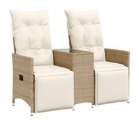 vidaXL Sofá de jardín reclinable de 2 plazas con Mesa ratán PE Beige, sofá de jardín, Asiento de jardín, Muebles de Exterior, sofá de Exterior
