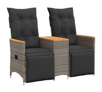 vidaXL Sofá de jardín reclinable de 2 plazas con Mesa ratán PE Gris, sofá de jardín, Asiento de jardín, Muebles de Exterior, sofá de Exterior