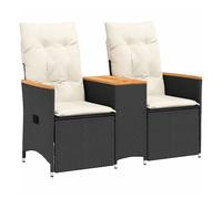 Vidaxl sofá de jardín reclinable de 2 plazas con mesa ratán pe negro