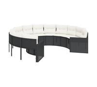 Vidaxl sofá de jardín redondo con cojines ratán sintético negro