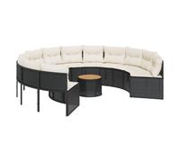 Vidaxl sofá de jardín redondo con mesa y cojines ratán pe negro