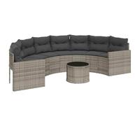 vidaXL Sofá de jardín semicircular con Mesa y Cojines ratán PE Gris, sofá de Exterior, sofá al Aire Libre, sofá de jardín con Mesa, sofás de Exterior