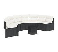 vidaXL Sofá de jardín semicircular con Mesa y Cojines ratán PE Negro, sofá de Exterior, sofá al Aire Libre, sofá de jardín con Mesa, sofás de Exterior