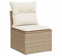 vidaXL Sofá de Jardín sin Reposabrazos con Cojines, Sillón de Exterior, Sofá Modular, Asiento para Patio Terraza Balcón, Ratán PE Beige