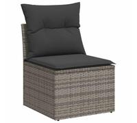 vidaXL Sofá de jardín modular sin reposabrazos con cojines, ratán PE gris