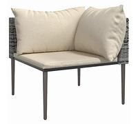 VidaXL Sofá esquinero de jardín con cojines acolchados, poliratán gris, diseño modular, material resistente a la intemperie, marco de acero para mayor estabilidad