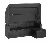 Vidaxl sofá jardin 3 plazas con toldo y taburete ratán sintético negro