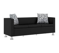 Sofá De 3 Plazas De Cuero Artificial Negro 170 X 62,5 X 63 Cm Vidaxl