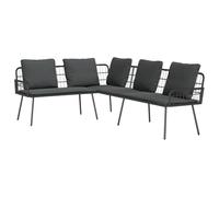 vidaXL Sofá Moderno en L para Exterior 231 x 173 x 90 cm de Poliratán con Cojines Negros y Grises Oscuros | Asiento Resistente a UV para el Balcón, Jardín o Patio, Cómodo para 6 Adultos, Mueble de T