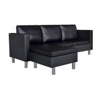 vidaXL Sofá Modular de 3 Plazas en Forma Cuero Artificial Negro Sillon Salón