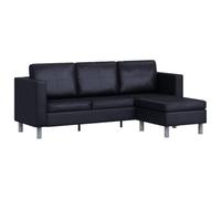 vidaXL Sofá Modular de 3 Plazas en Forma Cuero Artificial Negro Sillon Salón