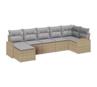 vidaXL Sofá Modular seccional sin Mesa en Beige y Gris Claro, de ratán Tejido a Mano. Mide 289 x 124 x 85 cm, con Patas Ajustables. Juego de Muebles de Exterior de 6 Piezas con Cojines, Ideal Solo pa