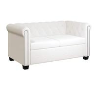 vidaXL Sofá Tipo Chesterfield Blanco de 2 Plazas Revestimiento Cuero Artificial