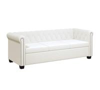 vidaXL Sofá Tipo Chesterfield Blanco de 3 plazas Revestimiento Cuero Artificial