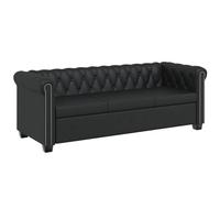 vidaXL Sofá Tipo Chesterfield Negro 3 Plazas Revestimiento de Cuero Artificial