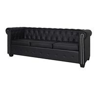 vidaXL Sofá Tipo Chesterfield Negro 3 Plazas Revestimiento de Cuero Artificial