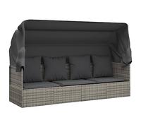 vidaXL Sofá Tumbona de Jardín Set de Muebles de Sala de Estar Exterior para Terraza Balcón Piscina con Toldo Cojines Ratán Sintético Gris