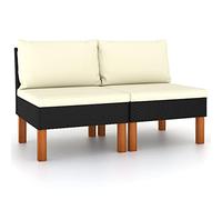 vidaXL 2X Madera de Eucalipto Sofás Centrales Asiento Sala de Estar Salón Mobiliario Muebles Jardín Terraza Patio Balcón Estable Ratán Sintético