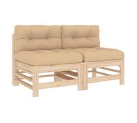 Vidaxl sofás centrales con cojines 2 uds madera maciza de pino