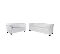 vidaXL Set Sofás Chesterfield 2 y 3 Plazas Blanco Revestimiento Cuero Artificial