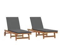 vidaXL Tumbonas con Ruedas y Cojines 2 uds Madera de Acacia Maciza