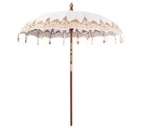 vidaXL Sombrilla Balinés 210-220 cm Color Crema Hecha de Algodón y Madera Sólida, Resistente al Agua, Redonda, Acabado Lijado a Mano, Ideal para Jardín y Terraza en Verano, Opaque, Fácil de Guardar,