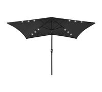 vidaXL Sombrilla de Jardín con LED y Palo de Acero, Parasol Protector, Refugio Solar, Paraguas para Playa Patio Exterior, Negro 2x3 m